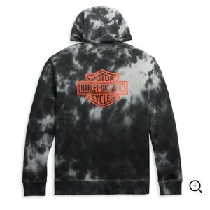 Harley-Davidson Black & White Tie-Dye Hoodie Men's Tie Dye Logo Pullover Hoodie